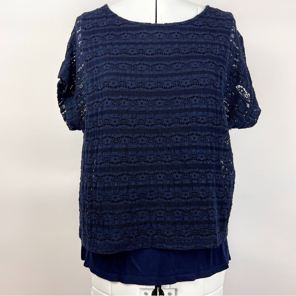 4/$20 Street One Navy Lace Short Sleeve Top Size 4